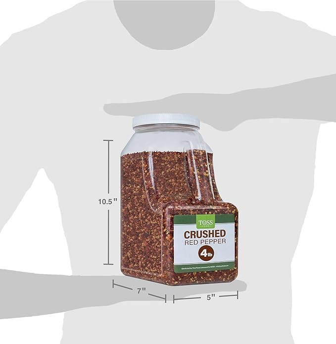TOSS Crushed Red Pepper Flakes, Red Chili Bulk Spice 4 LB Container, Hot Pepper Flakes For Pizza