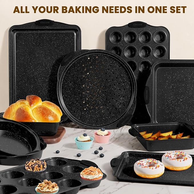 Kikcoin 22 PCS Nonstick Baking Pans Set, Stackable Bakeware Sets with Silicone Handles, 450°F Oven