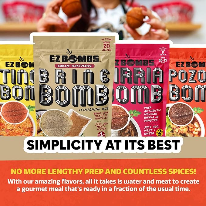 EZ Bombs Garlic Rosemary Brine Bomb Seasoning with Finishing Rub, Pack of 1 – All-in-One Turkey