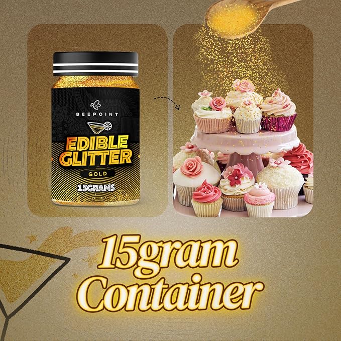 BeePoint Gold Edible Glitter for Drinks 15g - Food Grade, Vibrant Color Shimmer Powdered Dust for