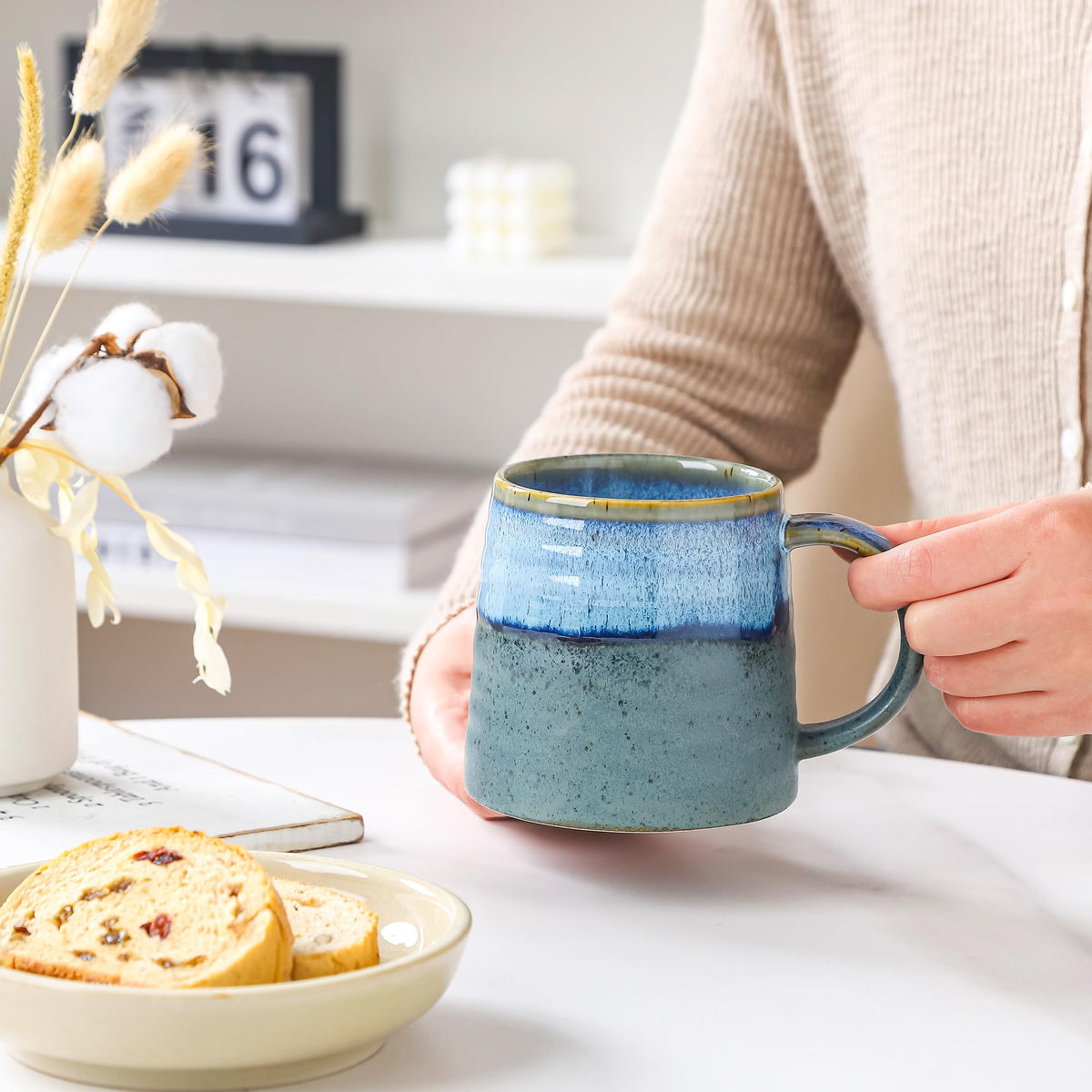 masoline Ceramic Coffee Mug, 15.5 oz Handmade Tea Cup for Office and Home