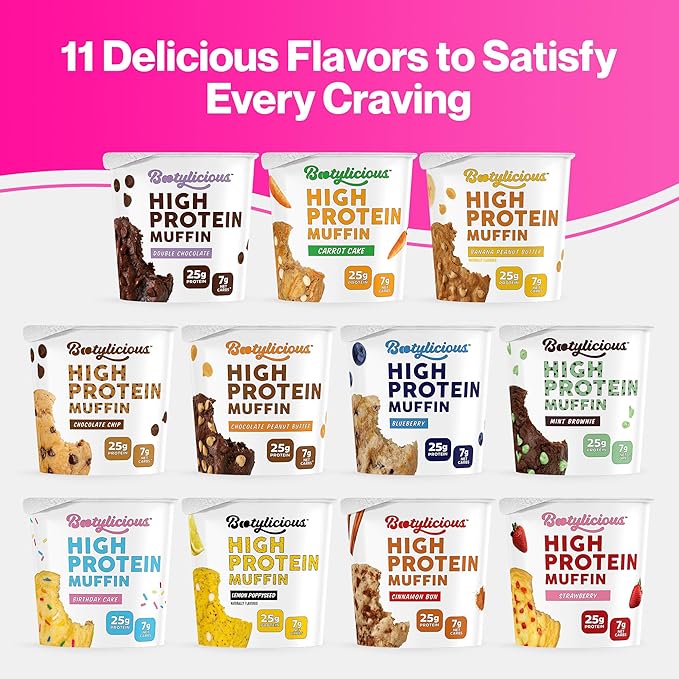 Bootylicious | High-Protein Muffin | 25g Protein, 7g Net Carbs, 2.32-2.75oz Cup, 12-Pack (Birthday