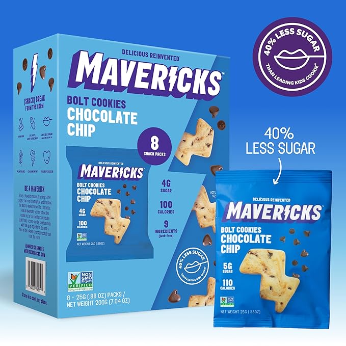 Mavericks Chocolate Chip Bolt Cookies - Plant-Based Chocolate Chip Cookies, Healthy, Plant Based
