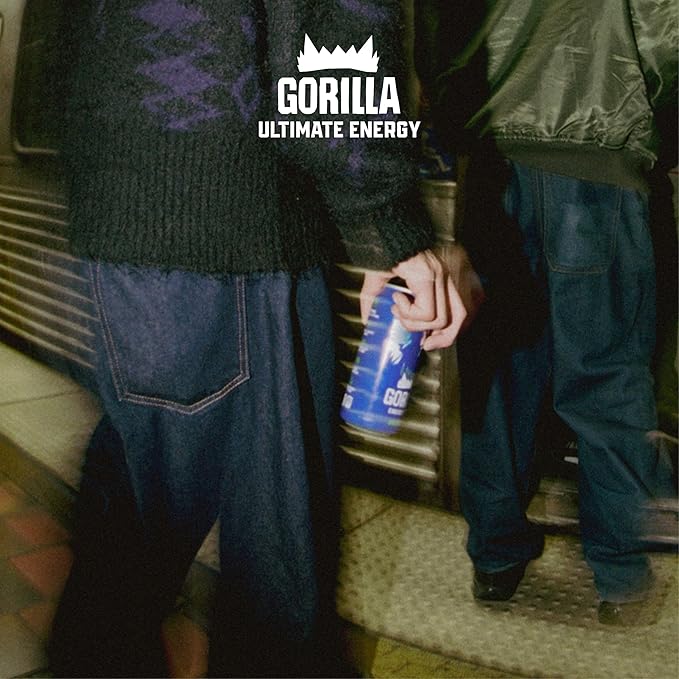 Gorilla Energy Original Energy Drink, Zero Sugar & 200mg Natural Caffeine, L-Theanine, Taurine