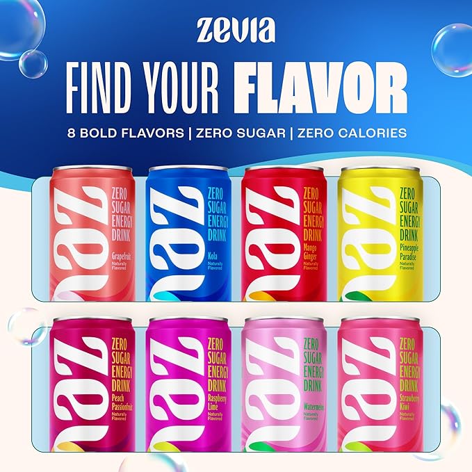 Zevia Zero Sugar Energy Drink, Kola, 12 oz Cans (12-Pack) – Naturally Sweetened, Non-GMO Project