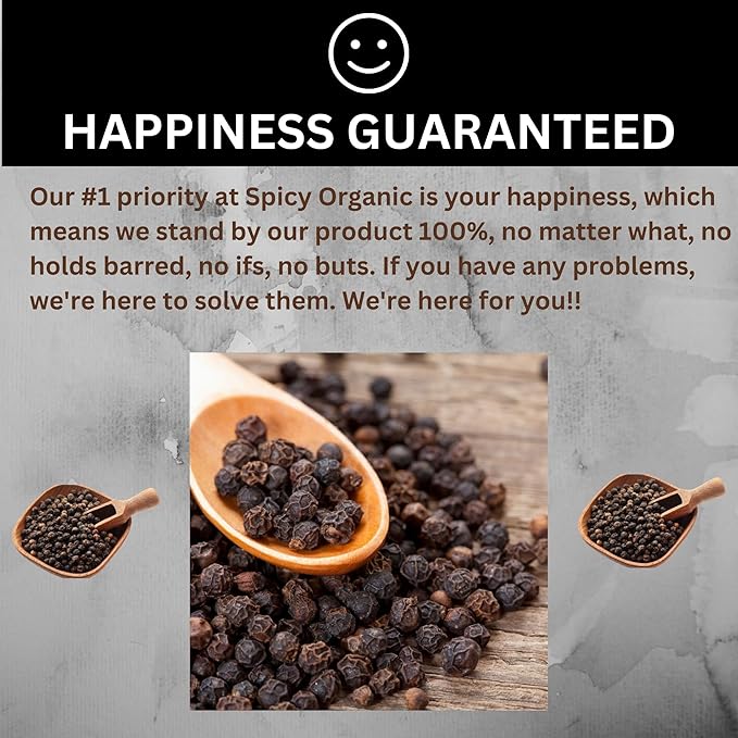 SPICY ORGANIC Whole Black Pepper - 3 lb. - Fresh and Aromatic Peppercorns, Perfect for Grinder
