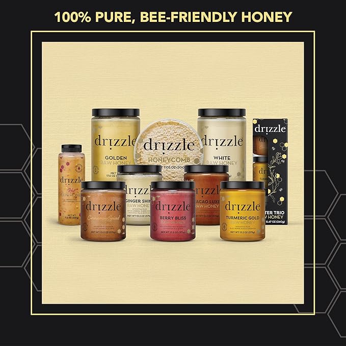 Drizzle Hot Honey - All Natural Raw Spicy Honey Sauce, Infused with Organic Chilies, Unfiltered &