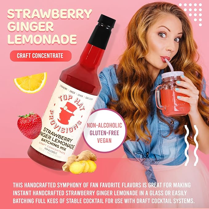 Top Hat Strawberry Ginger Lemonade Concentrate & Batching Mix – 32oz bottle