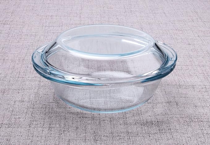 Round Glass Casserole Dish with Glass Lid, Nesting Glass Baking Dish, Heat, Cold and Shock Proof