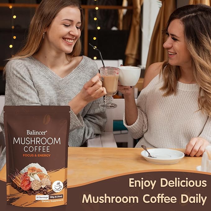 Mushroom Coffee, 6 Adaptogenic Mushrooms with Lion's Mane, Cordyceps, Turkey Tail & More, Instant