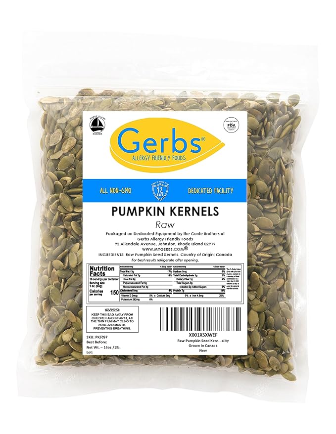 Gerbs Raw Pumpkin Seed Kernels 1 lb. | North American Grown, No Additives, Resealable Bag | Mild &