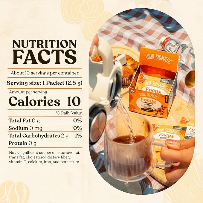 Four Sigmatic Focus Organic Mushroom Coffee | Instant Mushroom Coffee Mix with Lion's Mane, Chaga