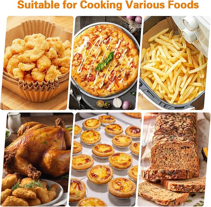 200Pcs Air Fryer Paper Liners, 6.3 Inch Square Disposable Air Fryer Liner, Non-stick Parchment