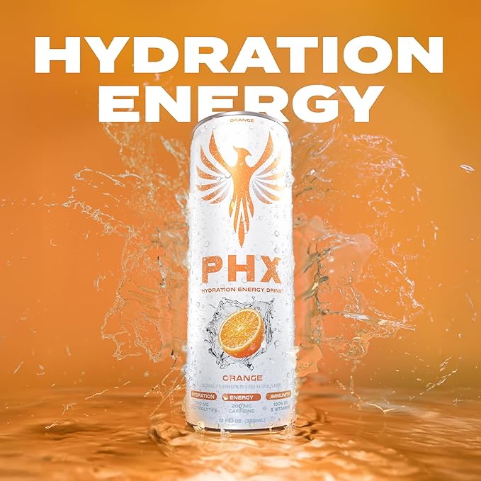 PHX Hydration Energy Drink - 700mg Electrolytes, 200mg Natural Green Tea Caffeine, 100% Daily Value