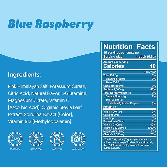 Waterboy Workout Hydration | 2,960mg Sugar Free Electrolyte Powder Packets | L-Glutamine + Vitamins