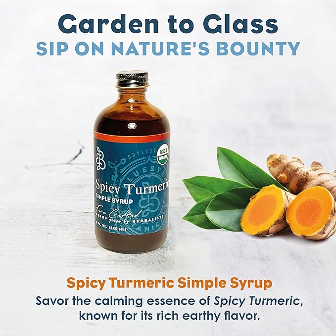 Bluestem Botanicals Organic Spicy Tumeric Simple Syrup, 8 oz, Cocktail and Mocktail Mixer for
