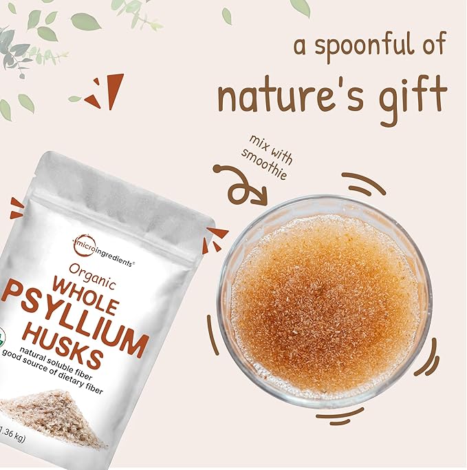 Micro Ingredients Organic Whole Psyllium Husks, 3lbs | Daily Soluble Fiber Supplement | India