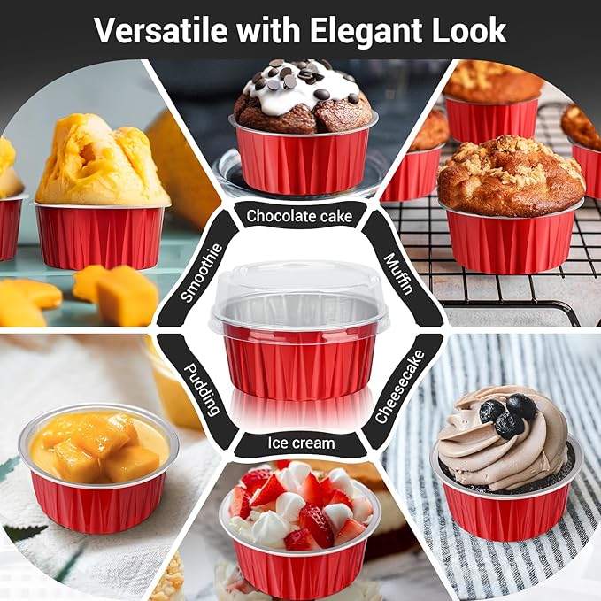EUSOAR Aluminum Foil Muffin Cupcake Ramekin, 50pcs 5oz 125ml Disposable Aluminum Foil Muffin
