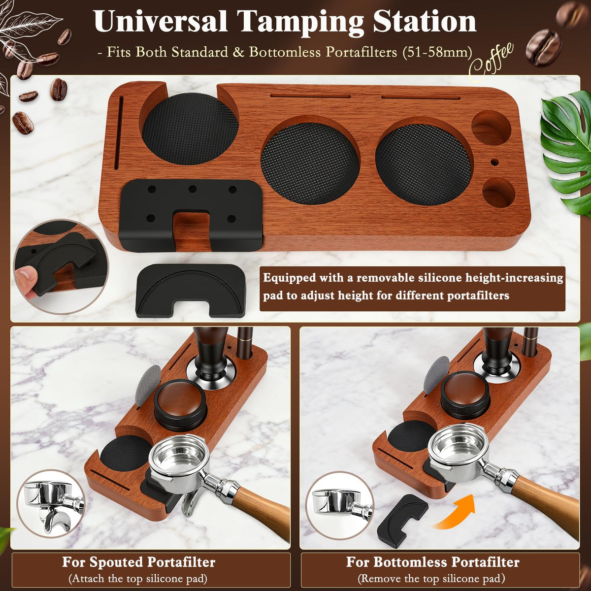 YUNGOO 8 PCS Espresso Accessories Kit, 51mm Espresso Tamper Kit Coffee Tamper Set with Coffee