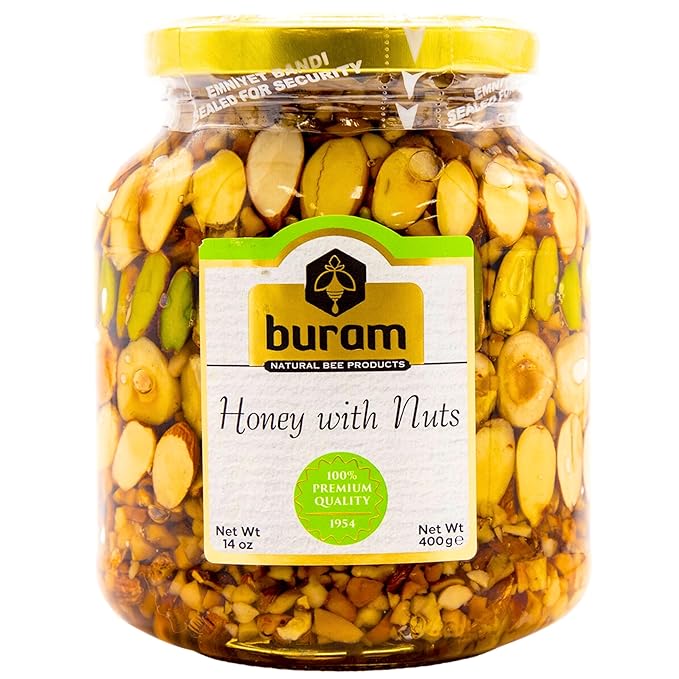 Buram Honey with Nuts, Premium Quality Honey Dipped Mix Nuts with Gourmet Savory Flavor, Great for
