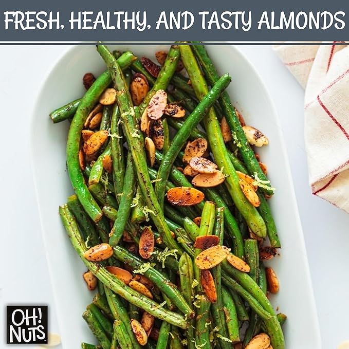 Oh! Nuts Almonds Blanched Sliced - Raw - 100% Natural - 1.5 lb - High-Protein Almonds - Packed in