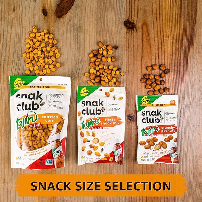 Snak Club Tajin Toasted Corn, Roasted Corn Nuggets with Chili and Lime Seasoning, Mild, Non-GMO