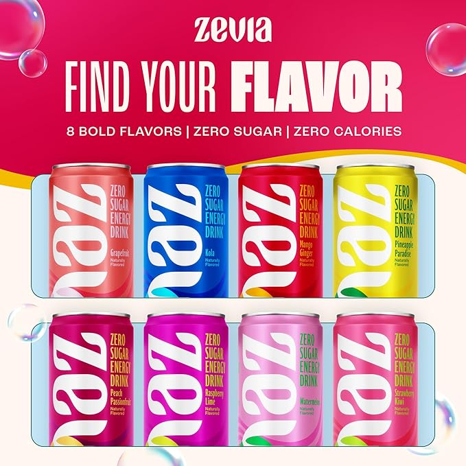 Zevia Zero Sugar Energy Drink, Mango Ginger, 12 oz Cans (12-Pack) – Naturally Sweetened, Zero
