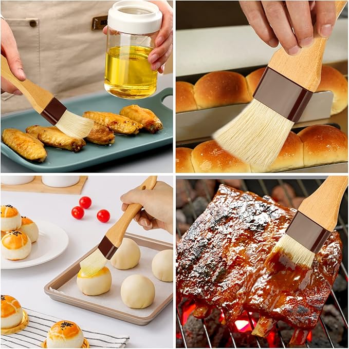 Pastry Brush-Basting Brush for Cooking,2 Pc Boar Bristles Food Brush for BBQ,Beech Wooden Handle