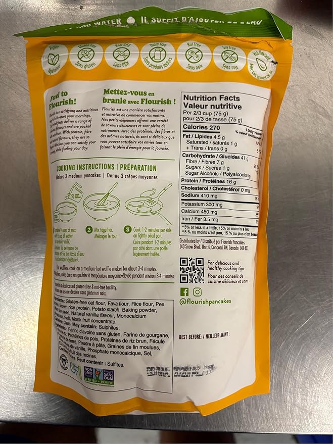 Flourish Plant-Based Protein Pancake & Waffle Mix, Gluten-Free, Dairy-Free, Nut-Free, Soy-Free