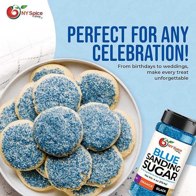 NY Spice Shop Blue Sanding Sugar - 4 Ounce Sweet Colorful Edible Sprinkles For Candy Dish - Sugar