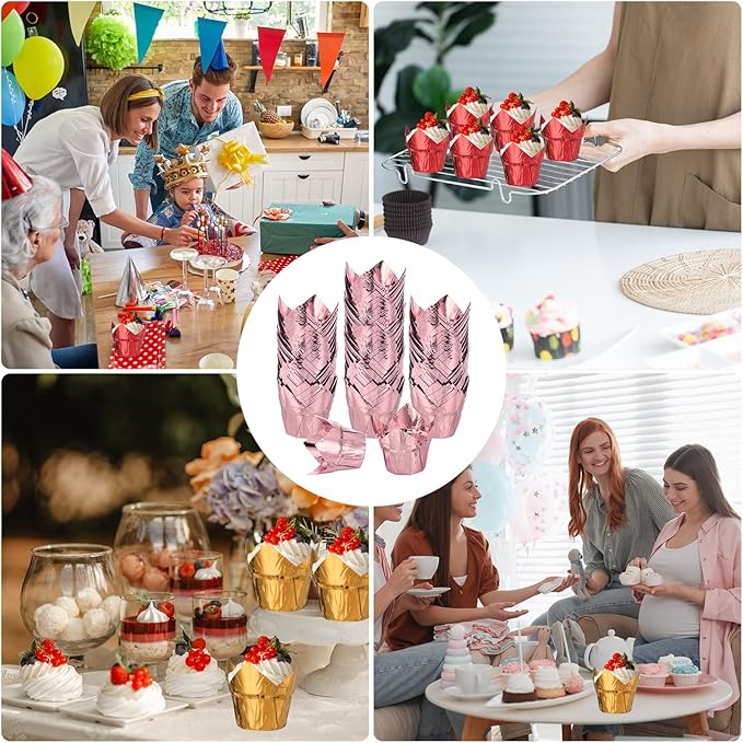 uxcell 100 Pcs Tulip Cupcake Liners, Muffins Liners Aluminum Foil Cupcake Wrappers Baking Cups
