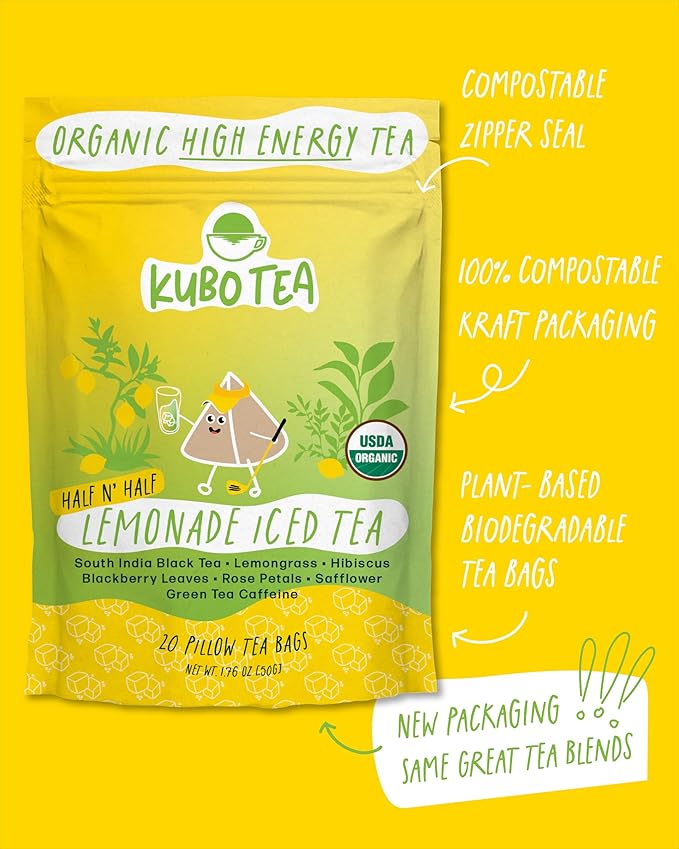 Kubo Tea Organic High Energy Iced Tea - High Caffeine Coffee Substitute with 20 Servings (155mg