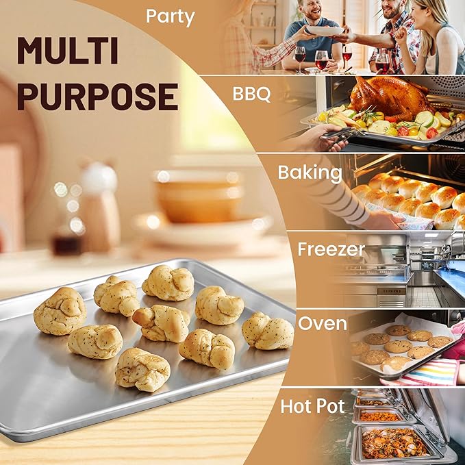 6 Pack Full Size Baking Sheet Pan Aluminum Commercial Pan for Oven Freezer Bakery Hotel Restaurant