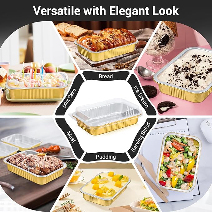EUSOAR Creme Brulee Ramekins Disposable, Gold 20oz 50pcs Aluminum Foil Mini Cake Bread Pans, Muffin