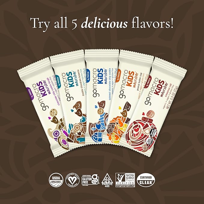 GoMacro Kids MacroBar Organic Vegan Snack Bars - Oatmeal Chocolate Chip Cookie (0.90 Ounce Bars, 7