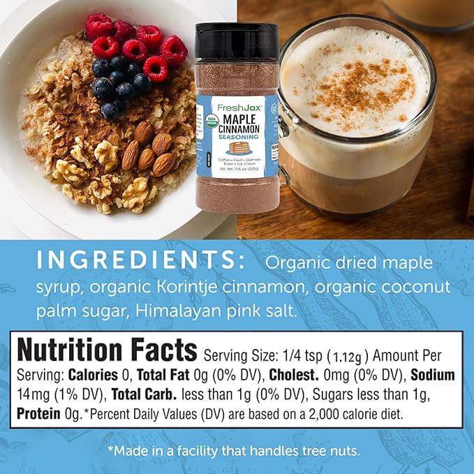 FreshJax Organic Maple Cinnamon Topping (7.6 oz) ??Sweet Maple Spice for Coffee, Popcorn & Baking