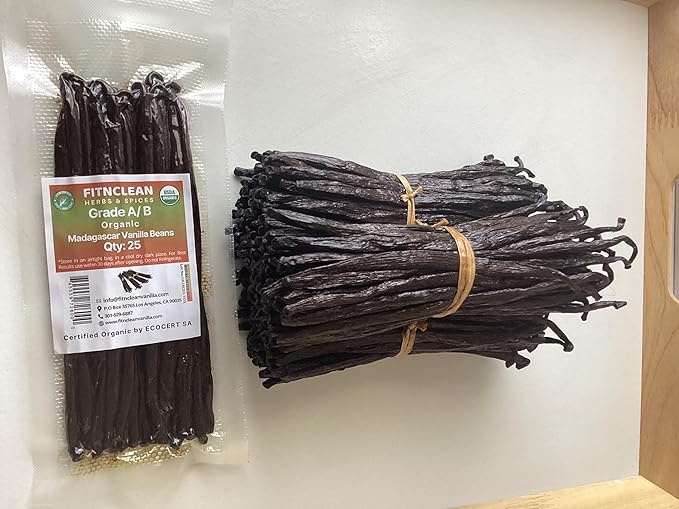 25 Organic Madagascar Vanilla Beans Grade A/B. Certified USDA Organic. Bulk for Extract and