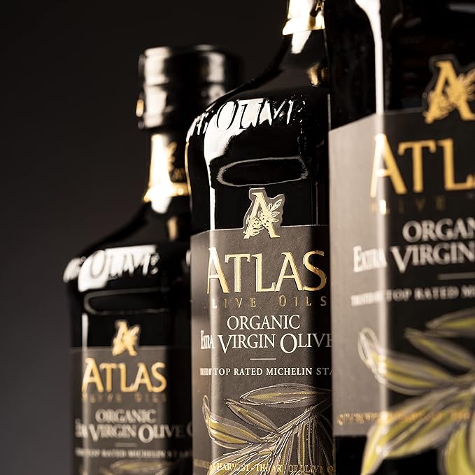 Atlas 750 mL Organic Cold Press Extra Virgin Olive Oil in Glass Bottle, Polyphenol Rich from
