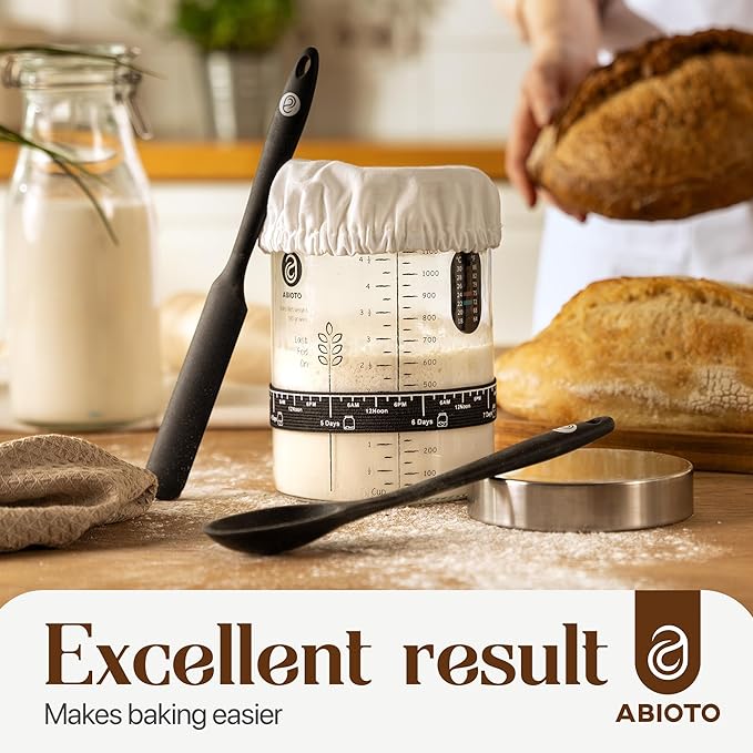 Sourdough Starter Kit with 40 oz Glass Jar ??Extra Thermometer Strips and Breathable Covers