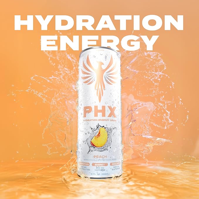 PHX Hydration Energy Drink - 700mg Electrolytes, 200mg Natural Green Tea Caffeine, 100% Daily Value