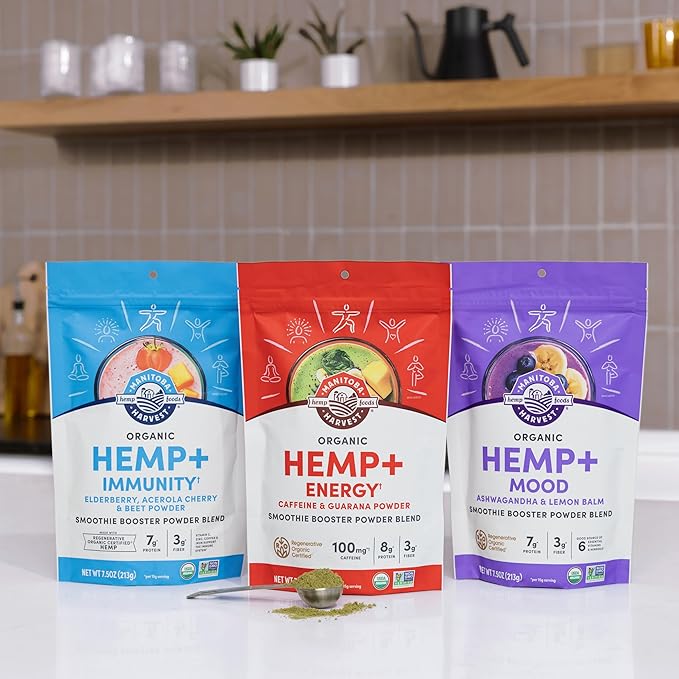Manitoba Harvest Organic Hemp+ Energy, Caffeine & Guarana Powder, Smoothie Booster Powder Blend