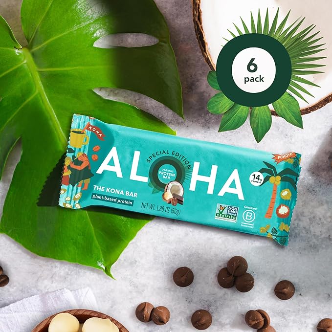 ALOHA Organic Plant Based Protein Bars | The Kona Bar - Special Edition | 6 Count, 1.98oz Bars |
