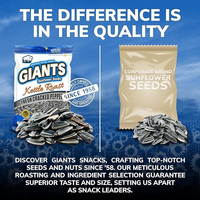 GIANTS Kettle Roast Fresh Cracked Pepper Sunflower Seeds - Sunflower Seeds Bulk, Roasted Sunflower