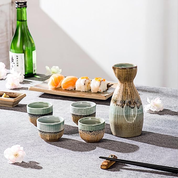 UNICASA Sake Set, Traditional Japanese Sake Cup Set of 5, Ceramic Cups Crafts Wine Glasses