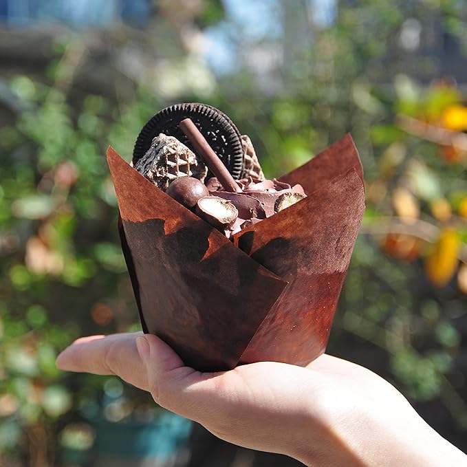 Jumbo Extra Large size Brown Tulip Baking Cups 2-1/4"(Base diameter) x 3-3/4"(Wall height)