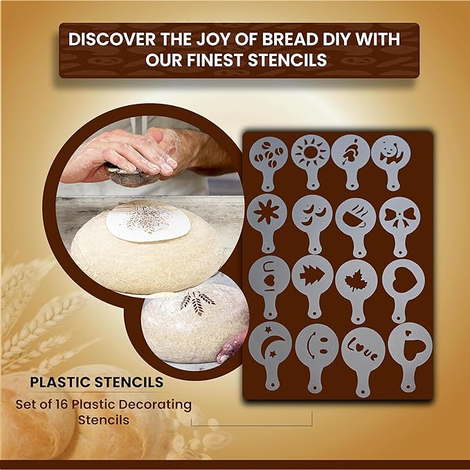 Round Banneton Bread Proofing Basket with Linen Liner, 9??Bread Basket with 6 Essential Bread