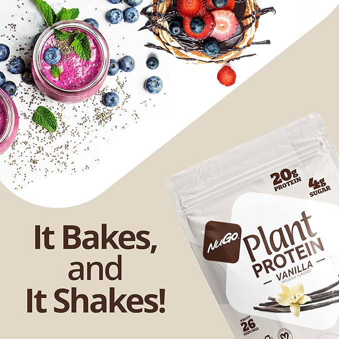 NuGo Plant Protein Powder, Chocolate, 20g Vegan Pea Protein, Low Sugar, Gluten Free, Dairy Free