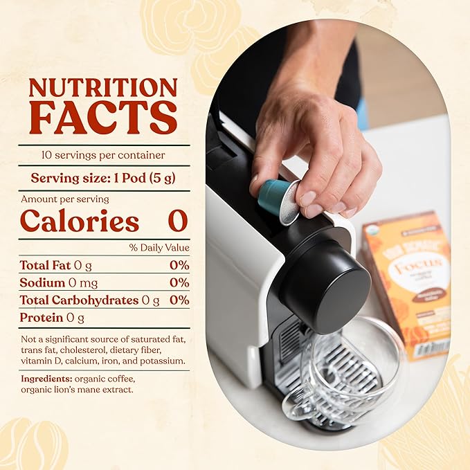 Four Sigmatic Focus Coffee Pods Compatible with Nespresso Original | Organic Dark Roast Espresso