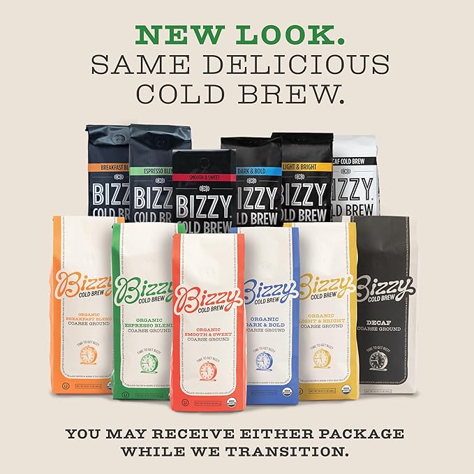 Bizzy Organic Cold Brew Coffee | Dark & Bold Blend | Coarse Ground Coffee | Dark Roast | Micro