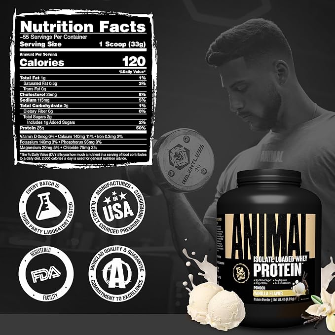 Animal Whey Isolate Protein Powder - Loaded for Pre & Post Workout Muscle Builder and Recovery with